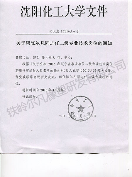 沈陽化工大學2級崗聘任通知